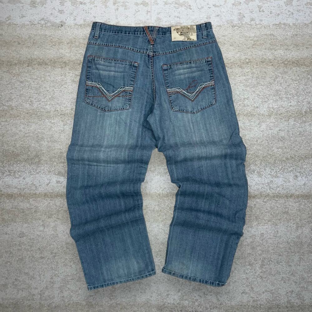 Vintage Y2K Skater Wide Leg Jeans 34x32 Baggy Medium Wash Five Elements Denim